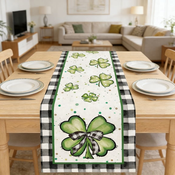 Eolstice St. Patrick's Day Table Flag, Four-leaf Table Flag Decorative Table Cloth, Linen Table Cloth for Irish Festival, Spring Party Table Decor(E)