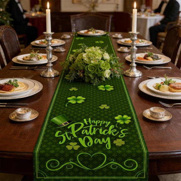 Eolstice St. Patrick's Day Table Flag, Green Clovers Patterns Table Cover, Heat Insulating Linen Tablecloth, For Home Decoration, Party Table, Holiday Meal, Festive Irish Theme(Green-2)