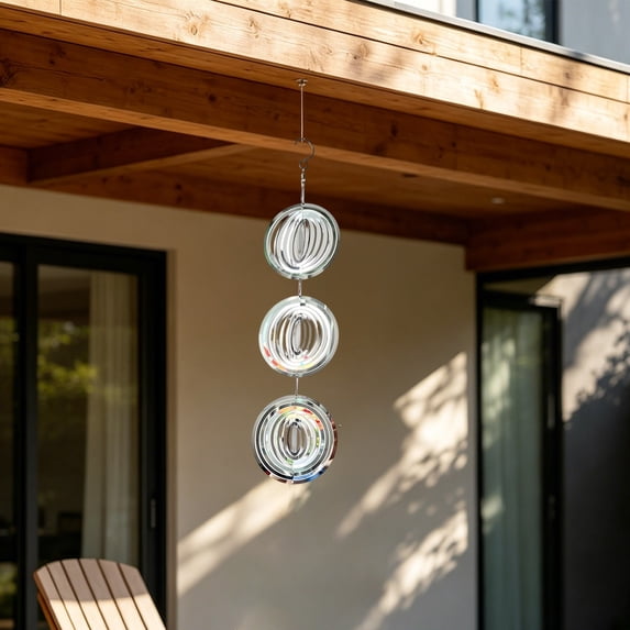 Eolstice Stainless Steel Wind Spinner, 3-Tier Round Shaped Kinetic Art, Mirror Polished Silent Wind Sculpture, Hanging for Garden Patio Balcony Yard Decor