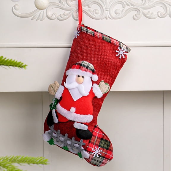 Eolstice Sturdy Christmas Stockings, Santa Claus Snowmen Reindeer Designs for Gift Bags, Holiday Themed Stockings, Decorative Accents for Family Vacations & Parties(A)