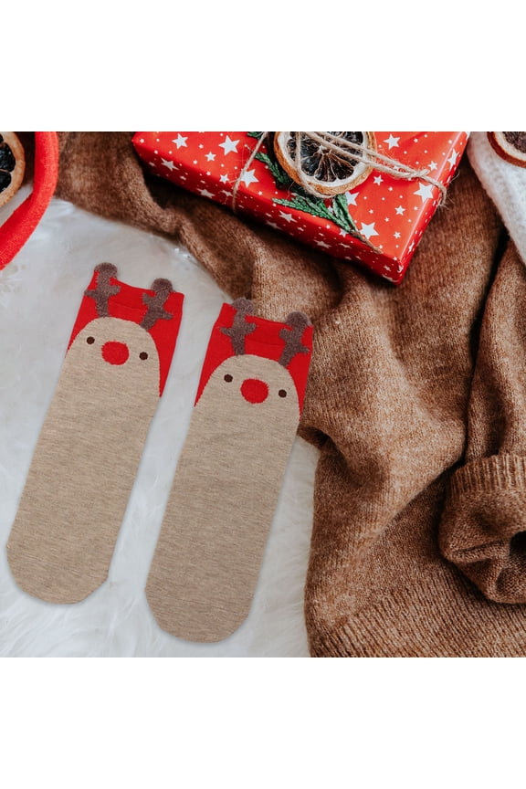 Sturdy and Warm Christmas Socks, Cute Cartoon Designs for Autumn and Winter, Mid Length Socks with Cozy Material, Seasonal Footwear for Gift Giving and Daily Use(D)