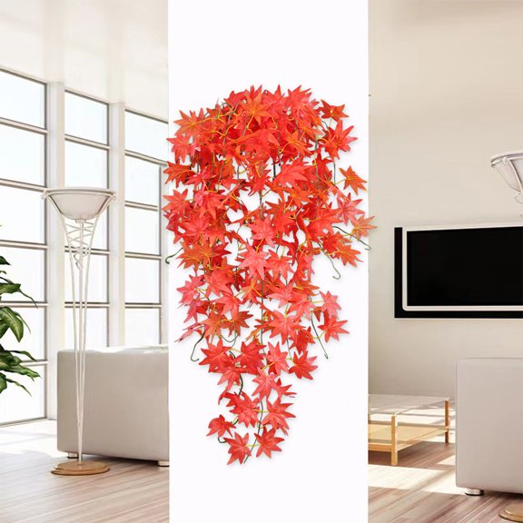 Eolstice Thanksgiving Maple Leaf Tree Hanging Simulation Decoration, 5-Point Foliage Wall Hanging, Autumn Themed Rattan Design for Seasonal Home Decor