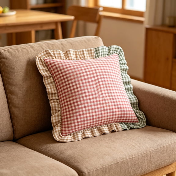 Eolstice Throw Pillow, Plaid Ruffled Three Color Patchwork Heart, Soft Decorative Cushion for Living Room Bedroom Home Cozy Decor Accent