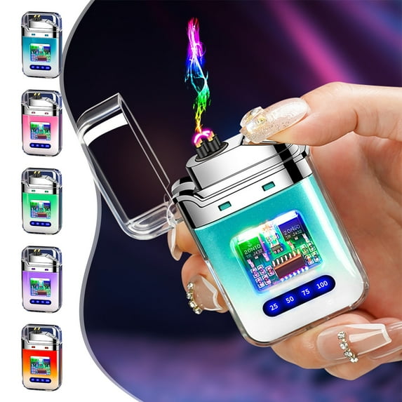 Eolstice Transparent Double Arc Windproof Lighter, Refillable Gradient Color Flame Design, Reliable Outdoor Ignition Tool for Camping and BBQs