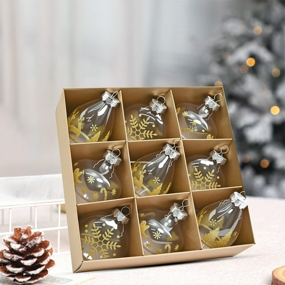 Eolstice Transparent PET Christmas Ball Set, 9-Piece Irregular Shape Ornaments, Holiday Tree Hanging Decor for Home Party Festive Display