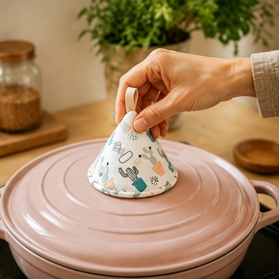 Eolstice Triangles Pot Holders Covers, 2 In 1 Heat Resistant Pot Lid Handle Grip, Cotton Polyester Hot Pan Holder With Hanging Loop For Cast Iron Casserole, Skillet