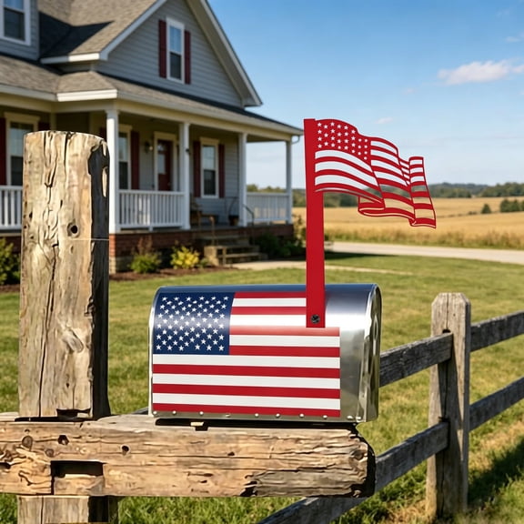 Eolstice USA Flag Mailbox Ornament, Patriotic Metal Mailbox Flag, Waterproof Waving Iron Art Decor for Yard, 4th of July Independence Day Decoration