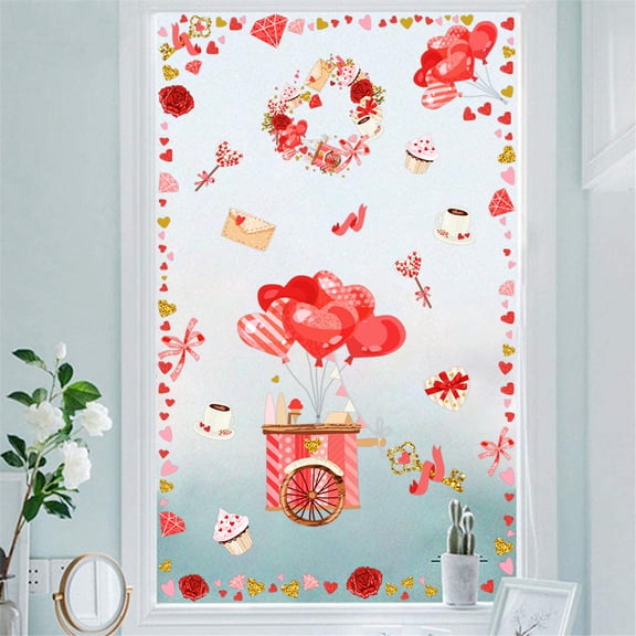 Eolstice Valentine's Day Glass Stickers Wall Stickers, Romantic Layout Decoration Stickers for Home, Love Themed Stickers, for Bedroom, Living Room, Holiday Atmospheres(E)