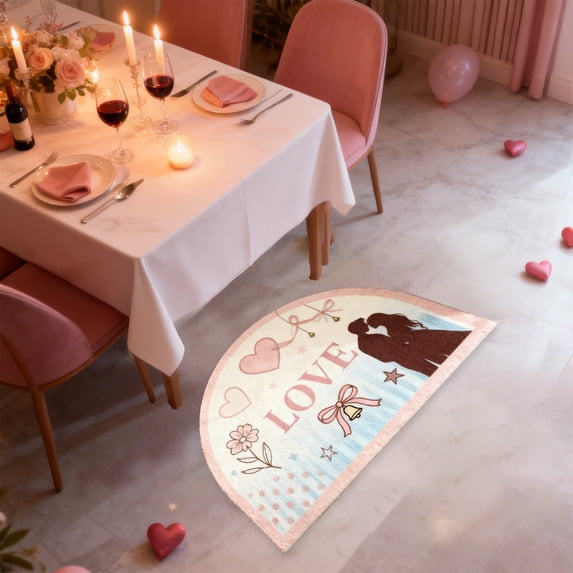 Eolstice Valentines Day Carpet, Semicircle Door Mat, Absorbent Nonslip Foot Mat For Household, Entrance, Bathroom, Front Door, Home Decor, Romantic Gift