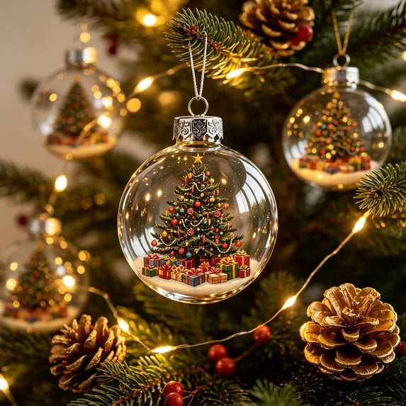 Eolstice Vintage Christmas Ball Ornament, Old Fashioned Xmas Scene Printed Round Bauble Hanging Decorative Ornament for Christmas Tree Decoration