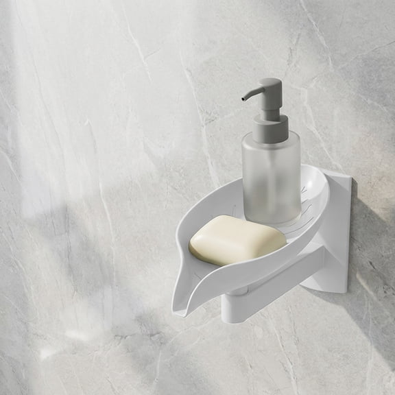 Eolstice Wall Mounted Soap Box, Rotatable Leaf Shaped Soap Holder, Self Draining Bathroom Organizer for Kitchen Sink Shower Room,White