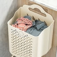 thumbnail image 1 of Eolstice Wall-mounted Laundry Basket, Foldable Laundry Hamper, Dirty Clothes Storage Bin For Bathroom, Space Saving Organizer, Sturdy Collapsible Basket(Beige), 1 of 6