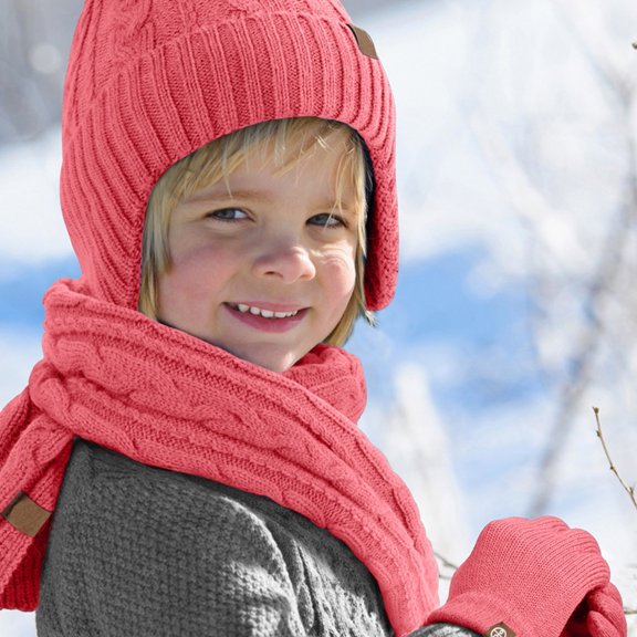 Eolstice Warm Cold Padded Knitted Ear Protection Hat Scarf Gloves, Knitted Ear Protection Set, Touch Screen Gloves and Scarf for Cold Weather, Outdoor Activities, Gift Giving(Pink)