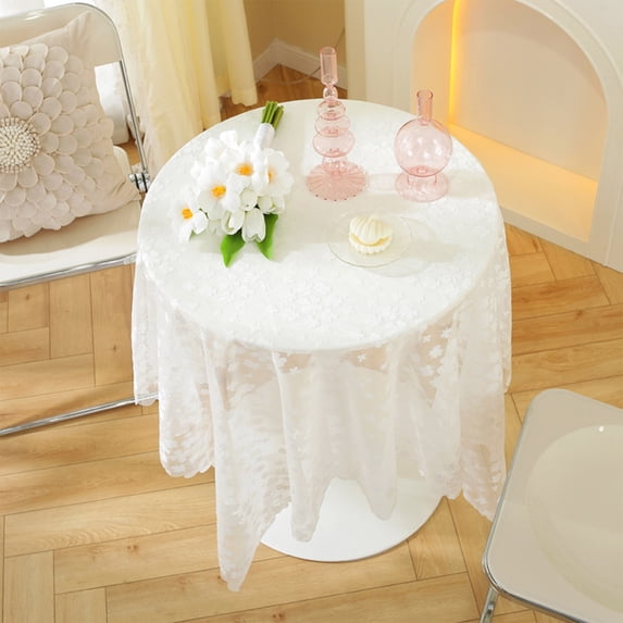 Eolstice White Lace Tablecloth, Embroidered Sheer Round Table Cover, Hollowed-out Table Decor, for Home, Restaurants, Cafes, Daily Use, Party, Elegant Dining(B)