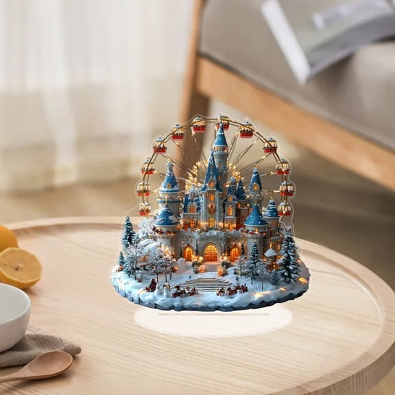 Eolstice Winter Castle Ferris Wheel, Acrylic Christmas Desktop Decor, Holiday Village Scene for Office Table