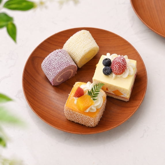 Eolstice Wood Grain Plastic Dinner Plates, Colorful Disc Dishes, Lightweight Household Tableware, Unbreakable Dining Set for Home Kitchen and Parties