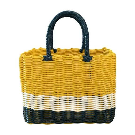 Eolstice Woven Plastic Storage Basket with Carry Handle, Multi-Purpose Organizer Box for Home Bathroom Shopping, Portable Storage for Toys Laundry Office Supplies