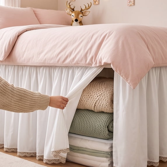Eolstice Wrap Around Bed Skirt, 25 Inch Drop, White Elastic Dust Ruffle, Easy Install, Machine Washable, Dorm Room Bedroom Decor