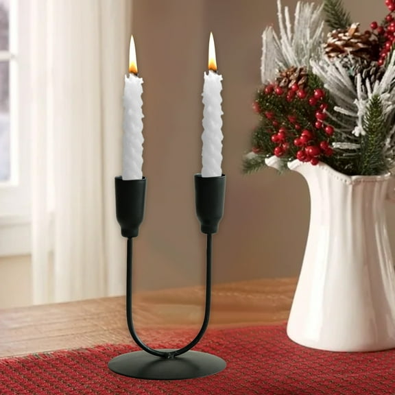 Eolstice Wrought Iron U Shaped Double Headed Metal Candlestick, Double Headed Candle Holder, Metal Candlestick for Tabletop Decor, Wedding Centerpiece, Holiday Setting(Black)