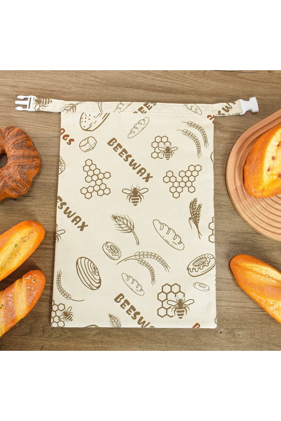 Zipper Beeswax Bread Bag, Reusable Food Storage Bag, Double Layer Beeswax Wrap Bag, With Buckle Fresh Keeping Bag, For Bread, Fruit, Vegetables, Snacks(B)