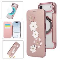 Eombossed Floral Flip Case for iPhone Air, Case Wallet PU Leather with Card Holder RFID Blocking Compatible with MagSafe Protection Clear Back Shockproof Cover for iPhone Air, Rosegold