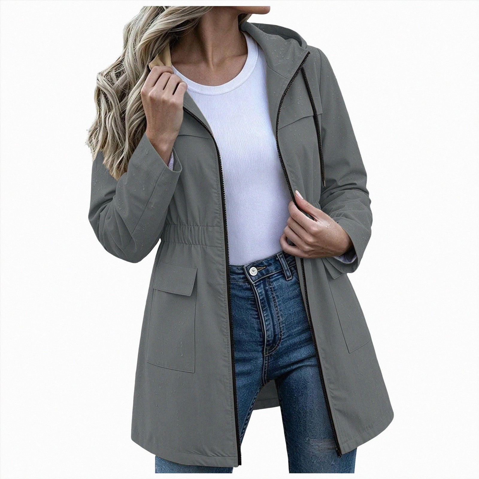 Eomitnos Women Parka Zip Up Drawstring Waist Hooded Utility Jacket Fall ...