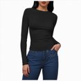 thumbnail image 1 of Eomitnos Womens Crew Neck Long Sleeve Shirt Ribbed Knit Slim Fit Basic Layering Tee, 1 of 4