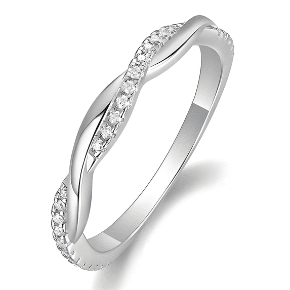 Eoncocoon 0.14ct Moissanite Double Band Engagement Ring for Her - Split Shank Design in 925 Sterling Silver 18K Platinum Plated, Size 5