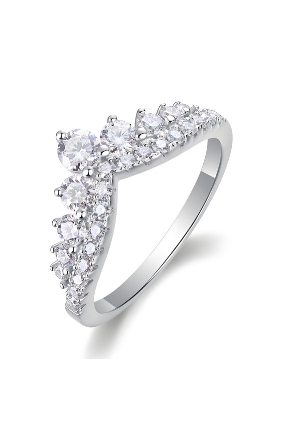 Elegant Crown Style Moissanite Ring - Royal Inspired Engagement Ring for Her, 925 Sterling Silver 18K White Gold Plated, US Size 9