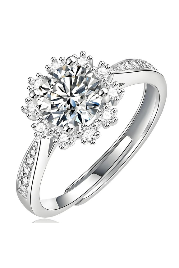 Ice Style 1 Carat Moissanite Ring - Diamond-Cut Snowflake Engagement Ring for Her, 925 Sterling Silver 18K Platinum Plated,size Adjustable