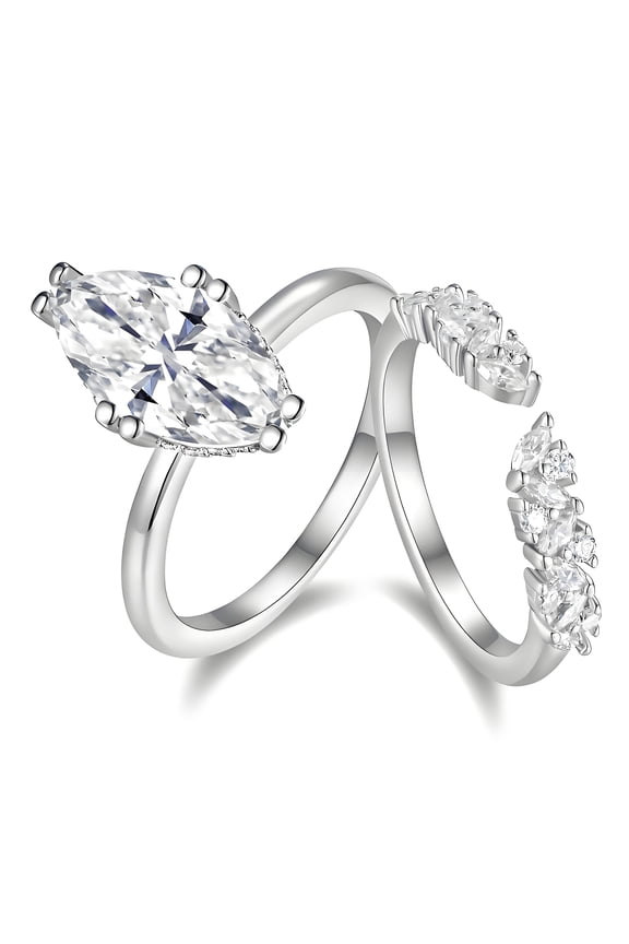 Modern Stackable Moissanite Rings for Women - Sparkling Layered Wedding Band Set in 18K White Gold Plated Sterling Silver, Size 5lver 18K White Gold Plated, US Size 8