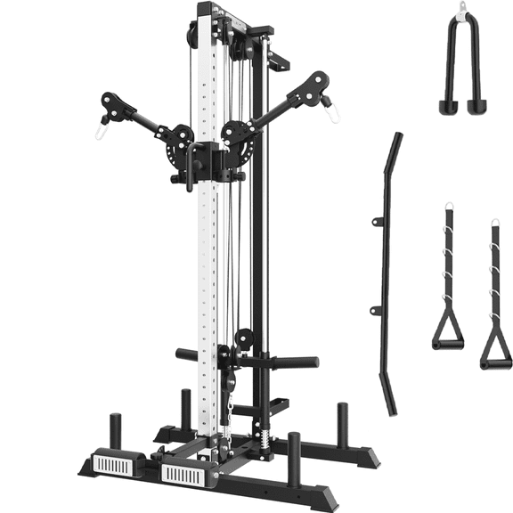 Eonfit Cable Machine for Home Gym, LAT Pulldown Cable Crossover Machine Workout Station Pulley System Tower with Leg Holder, LAT Bar, Foot Board Accessories