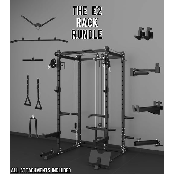 Eonfit E2 Power Cage，1500LB Squat Rack with Cable Crossover System.Multi-Function Power Rack for Home Gum.All-in-One Squat Rack with More Training Attachments