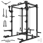 Eonfit E2 Power Cage with 3D Rotation Arms - Multi-Functional Power Rack for Home Gym. 1500lb Squat Rack for Home Gym. Pulley System for Cable Crossover & LAT Pulldown E2 BLK PRO