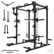 Eonfit E3 Smith Machine with 3D Rotating Arm for Home Gym Equipment, Multi-Function Power Cage Squat Rack with Cable Crossover LAT Pulldown Pulley System All in One E3 BLK PRO