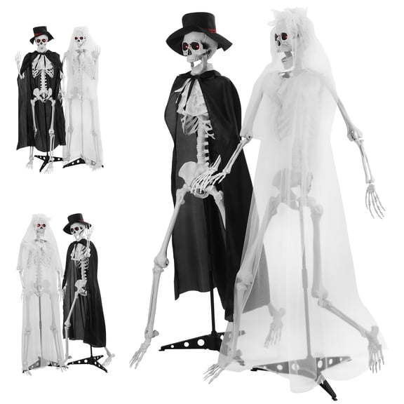 Eonox 1 Pair 65" Halloween Skeleton, Life Size Full Body Bones Posable Skeleton, Halloween Bride Groom Skeleton, Simulated Skeleton with Movable Joints, Halloween Decoration