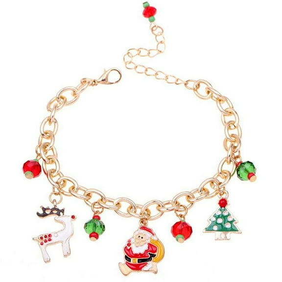 Eonox Cuff Bracelets Santa Clause Pendant Alloy Bracelet Christmas Themed Chain Bangle Gift for Kids