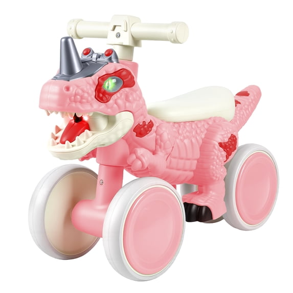 Eonox Dinosaur Balance Bike for 1-3 Year Olds, Toddler 4-Wheel Walker Scooter with Music & Mist Spray Effects, No-Pedal Training Bike, Birthday Gifts for Boys, Girls