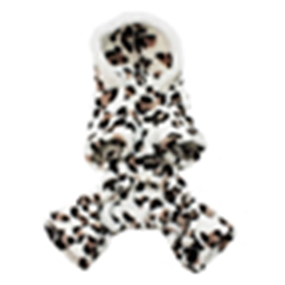 Eonox Dog Hoodie Hooded Flannel Winter Warm Leopard Printed Pet Puppy Clothes Jumpsuit Pajamas Outwear for Home