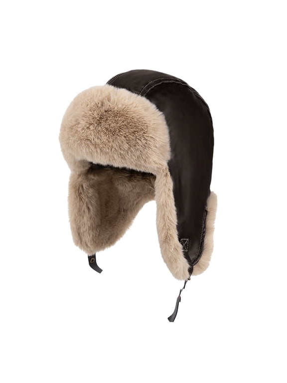 Faux Fur Trapper Hat, Winter Ushanka Hat with Ear Flaps, Plush Lining, Windproof Warm Retro Fuzzy Earflap Hat for Men Women Hunting Cap