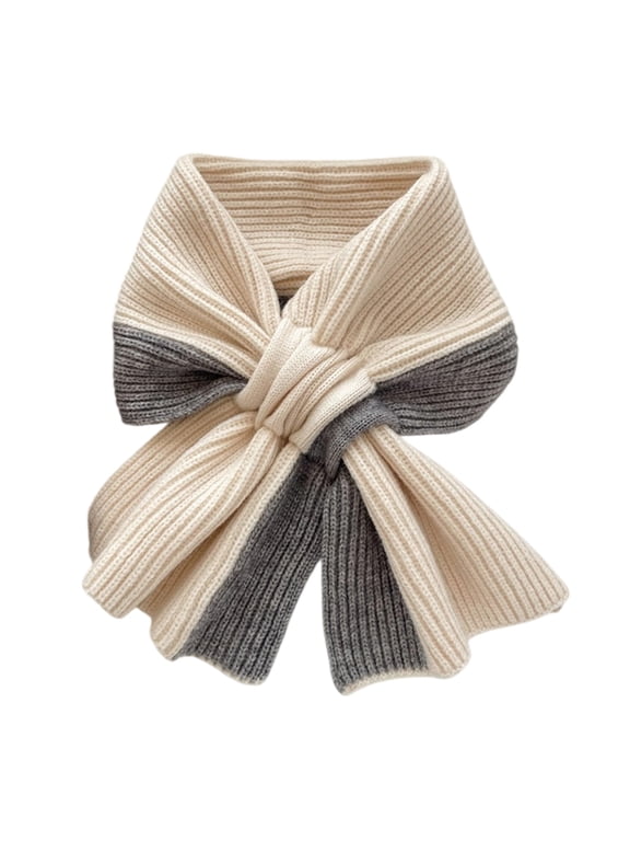 Knitted Neck Warmer Scarf for Women, Winter Windproof Neck Gaiter, Contrast Color Shawl Neck Collar, Soft Lightweight Thermal Scarf for Outdoor Activities