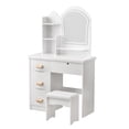 thumbnail image 1 of Eonox Makeup Vanity Desk with LED Lighted Mirror, Vanity Table with 4 Drawers & Open Shelves, Contemporary Dressing Table Set with Stool for Bedroom, 1 of 7