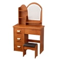 thumbnail image 1 of Eonox Makeup Vanity Desk with LED Lighted Mirror, Vanity Table with 4 Drawers & Open Shelves, Contemporary Dressing Table Set with Stool for Bedroom, 1 of 6