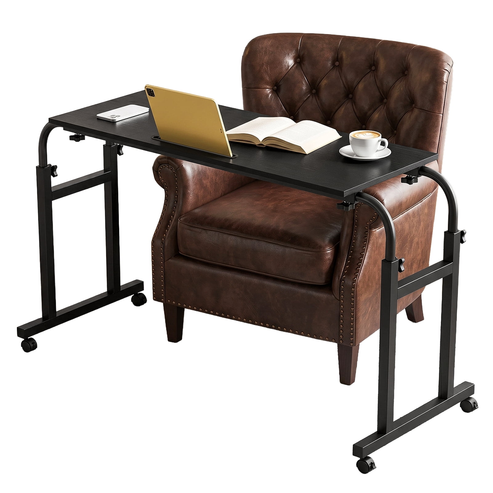 Simple Metal Pc Table Eonox Overbed Table with Wheels, Adjustable Height and Length Mobile ...