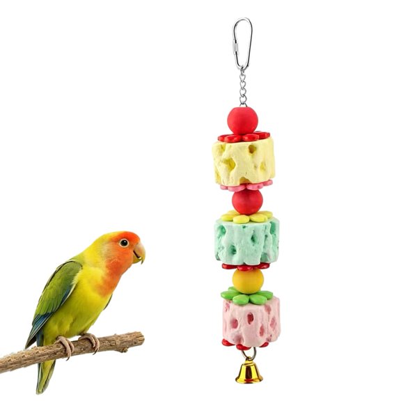 Eonox Parrot Beak Grinding Stone, Bird Chew Toy with Bell And Colorful Beads, Parrot Enrichment Toy