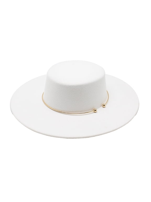 Retro Flat Top Hat, Wool Felt Pork Pie Hat, Bowler Hat with Metal Ring, Wide Brim Trilby Hat for Women Men Autumn Winter