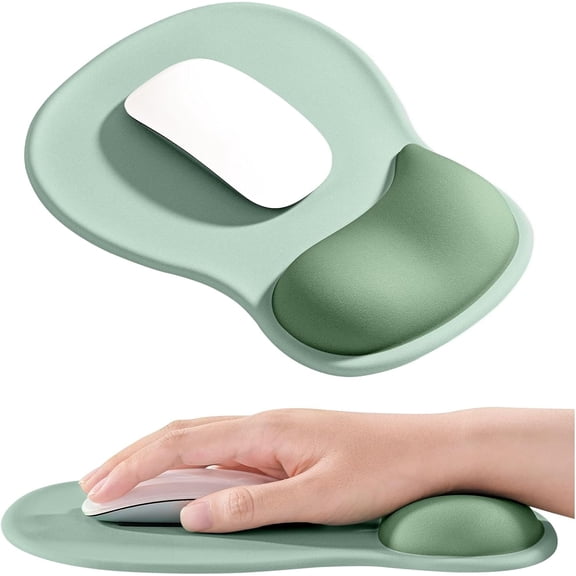 EooCoo Ergonomic Mouse Pad with Gel Wrist Rest Support Middle Concave Design, Relieve Wrist Pain Mousepad, Non-Slip Base for Laptop, Office Desk Accessories （Avocado Green）