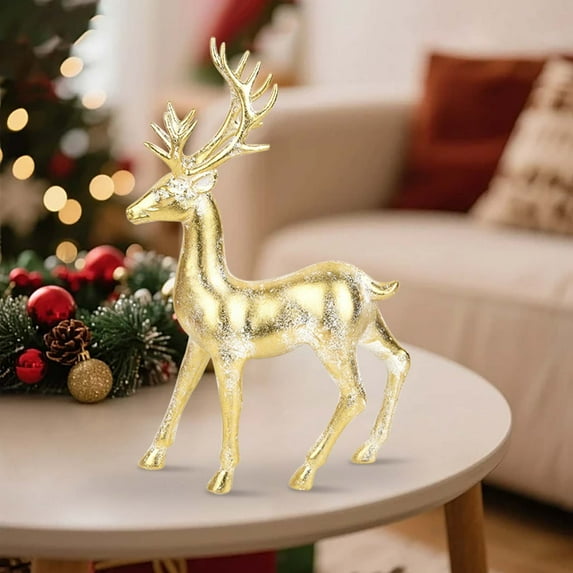 Eoozwa 1 Packs 1 Resin Deer Ornaments Elegant Home Decor Gold Silvery Red Christmas Tree TV Cabinet Wine Bar Display Holiday Party Gift Decorations
