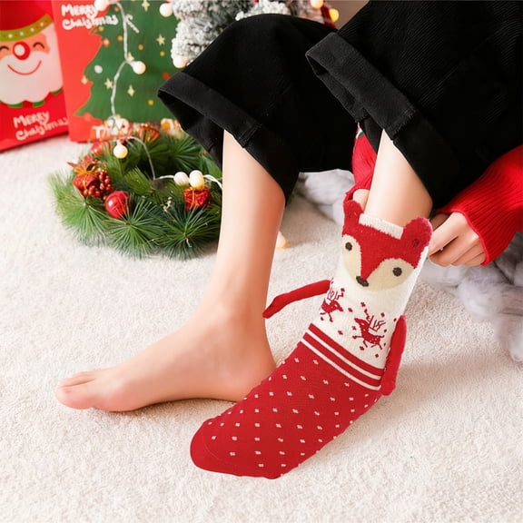 Eoozwa 1 Packs Christmas Magnetic Couple Socks Hand Holding Gift for Couples, Family Matching Holiday Socks, Festive Cozy Cotton Stockings for Xmas Party Decorations