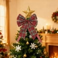 thumbnail image 1 of Eoozwa 1 Packs Festive Plaid Christmas Bow Tree Topper Decoration Classic Red Green Tartan Polyester Ribbon for Holiday Gift Wrapping Party Decorations, 1 of 6